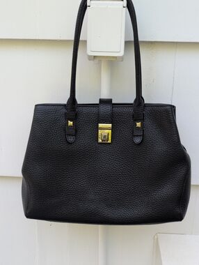Furla Joann Classic Black Pebbled Leather Tote with Gold Hardware